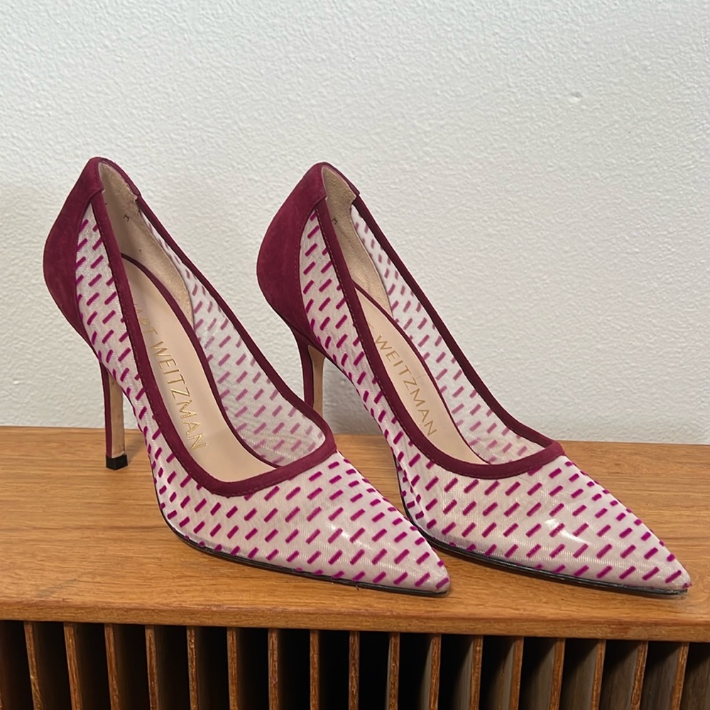 Stuart Weitzman Tasha Geometric Pink Mesh Heels size 6